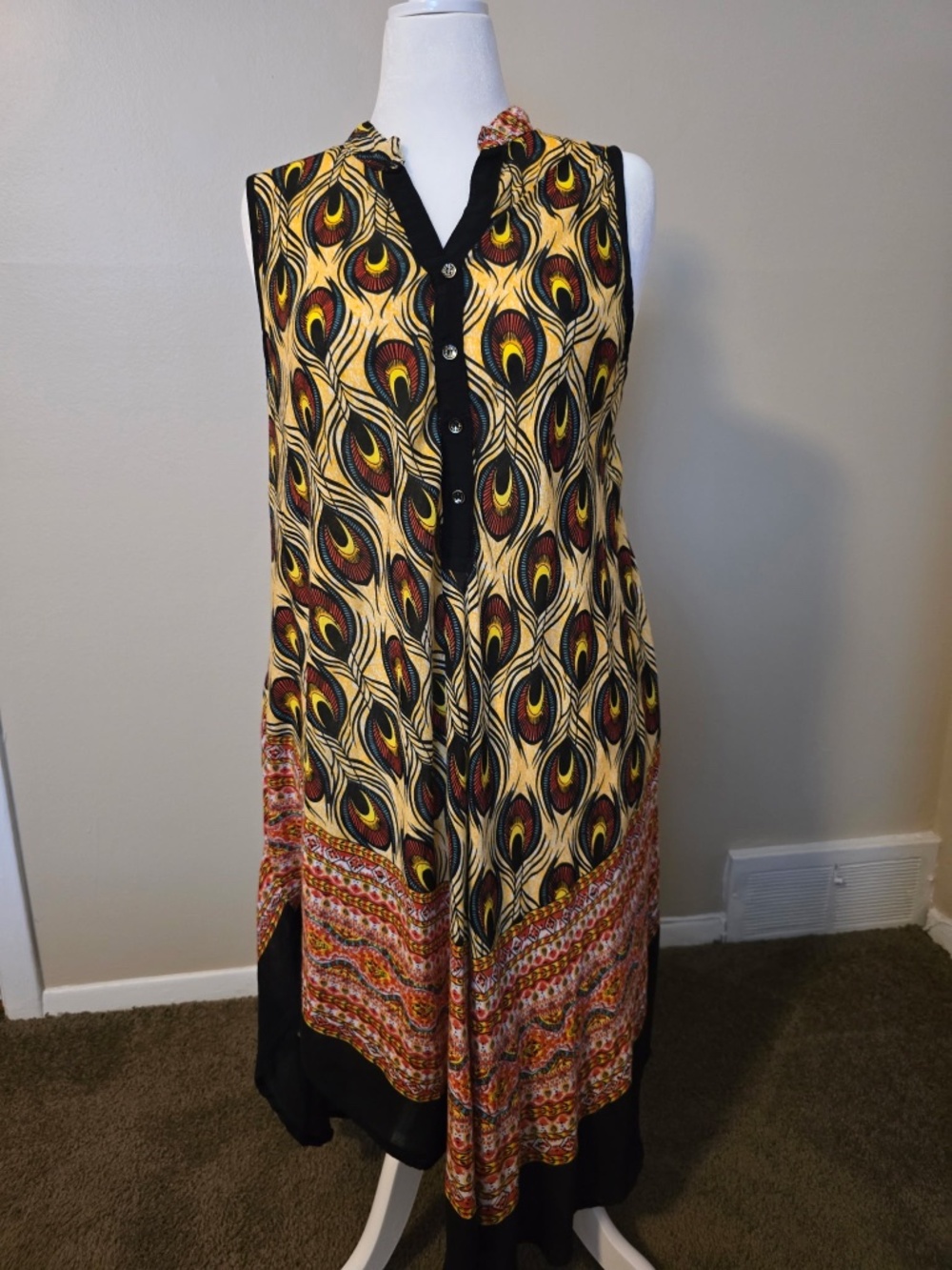 EXIST Brand Multicolor Sleeveless Asymmetrical Peacock Feather Print Dress